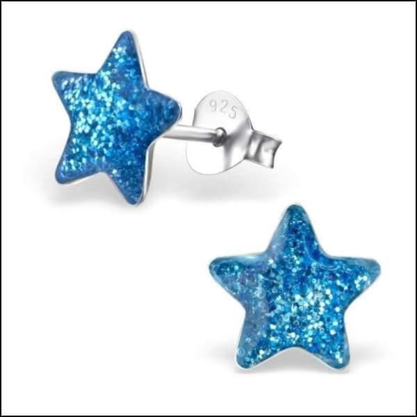 Zilveren Kinderoorbellen Blauwe Glitter Ster 9mm - Aramat Jewels - RVS Sieraden - Oorbellen - cadeautip