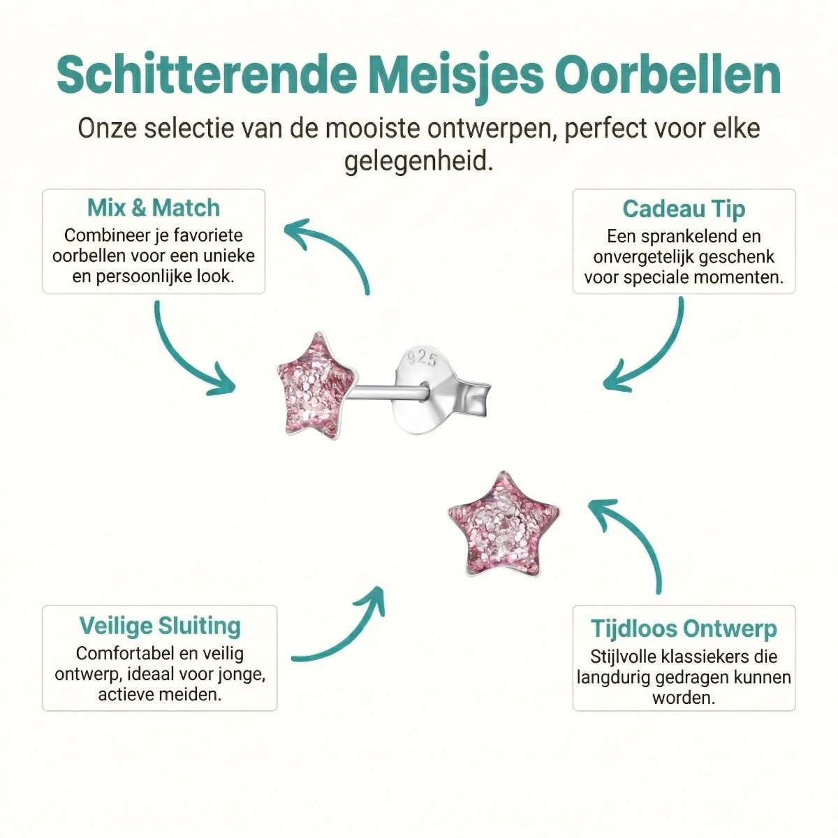 Zilveren Kinderoorbellen Paarse Glitter Ster 5mm - Aramat Jewels - Oorbellen - cadeautip