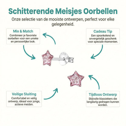 Zilveren Kinderoorbellen Paarse Glitter Ster 5mm - Aramat Jewels - Oorbellen - cadeautip