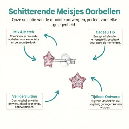 Zilveren Kinderoorbellen Paarse Glitter Ster 5mm - Aramat Jewels - Oorbellen - cadeautip