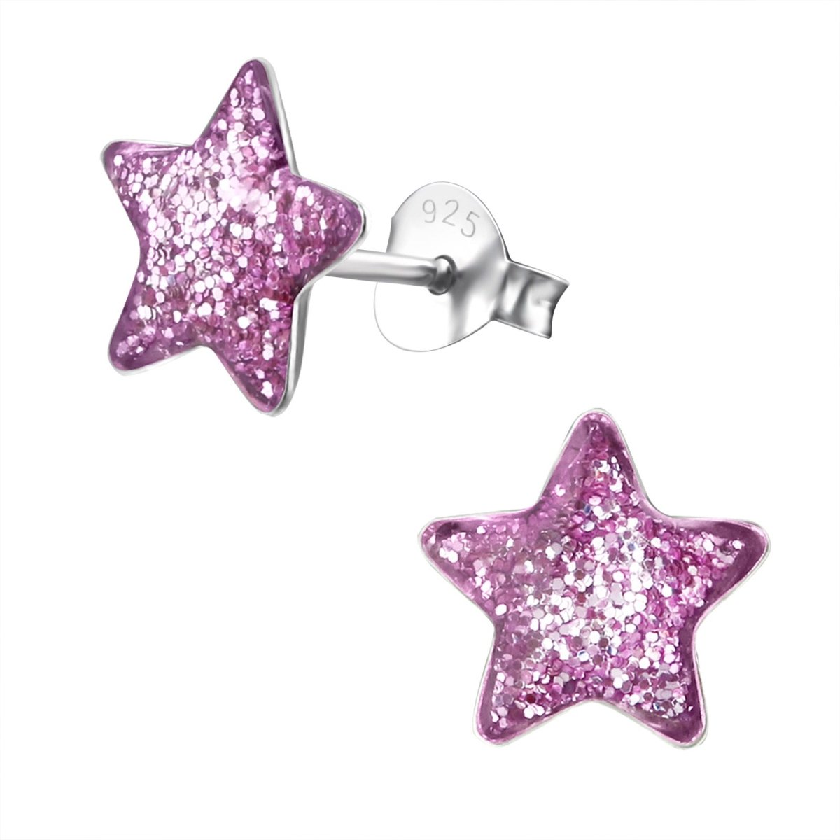 Zilveren Kinderoorbellen Paarse Glitter Ster 9mm - Aramat Jewels - RVS Sieraden - Oorbellen - cadeautip