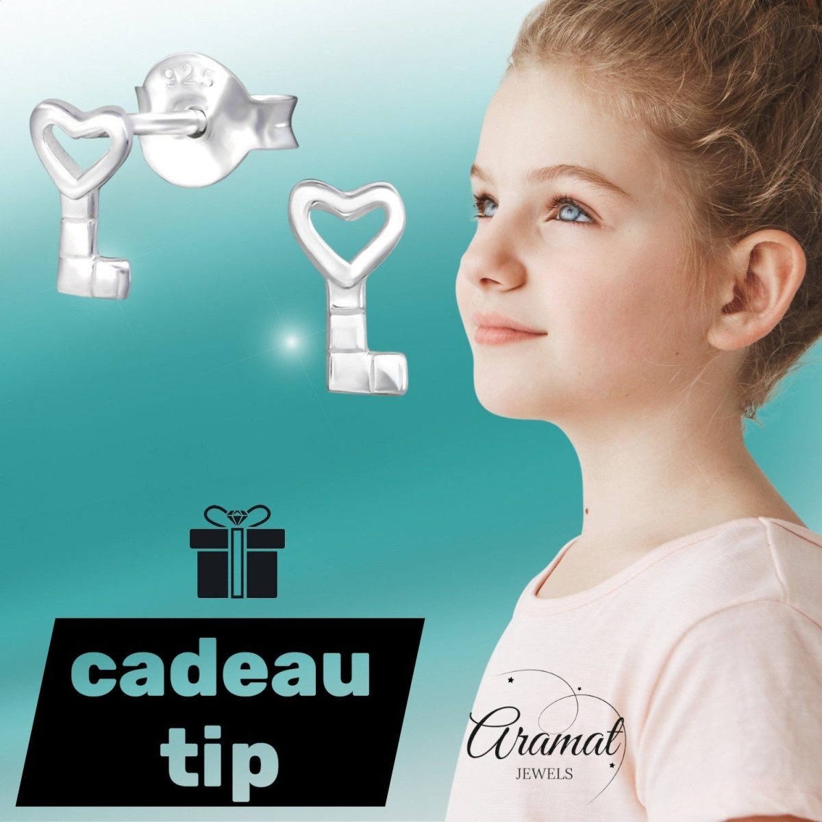 Zilveren Kinderoorbellen Sleutel 6x4mm - Aramat Jewels - Oorbellen - cadeautip