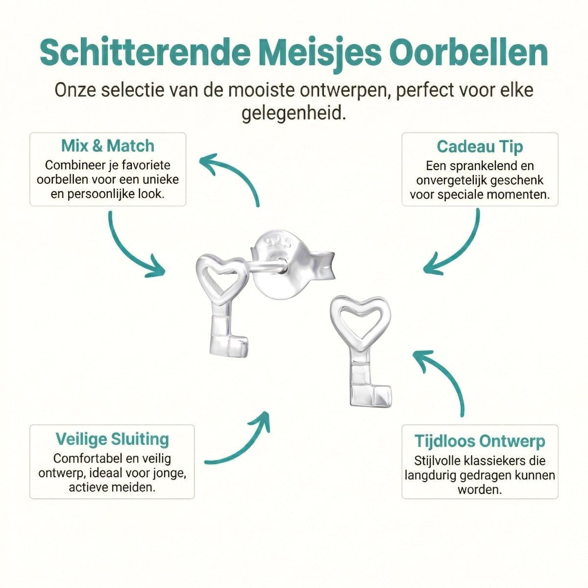 Zilveren Kinderoorbellen Sleutel 6x4mm - Aramat Jewels - Oorbellen - cadeautip