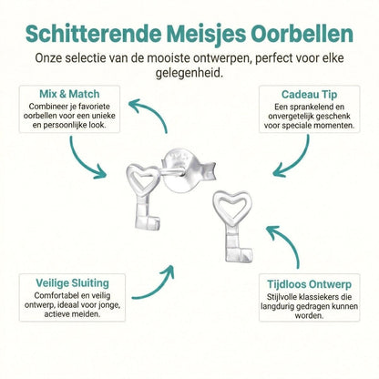 Zilveren Kinderoorbellen Sleutel 6x4mm - Aramat Jewels - Oorbellen - cadeautip