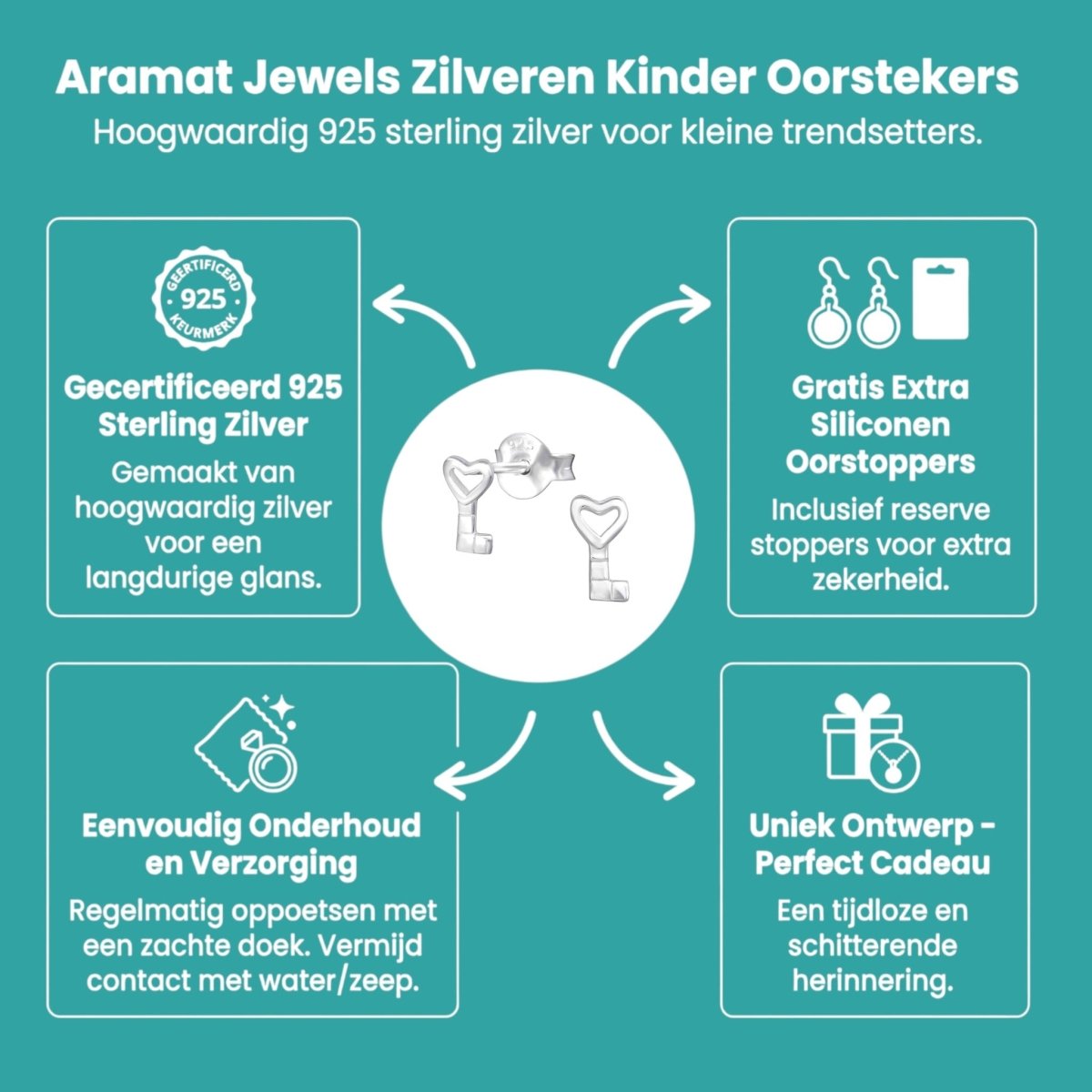 Zilveren Kinderoorbellen Sleutel 6x4mm - Aramat Jewels - Oorbellen - cadeautip