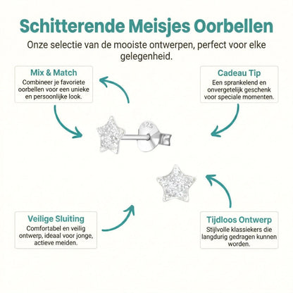 Zilveren Kinderoorbellen Transparante Glitter Ster 5mm - Aramat Jewels - Oorbellen - cadeautip