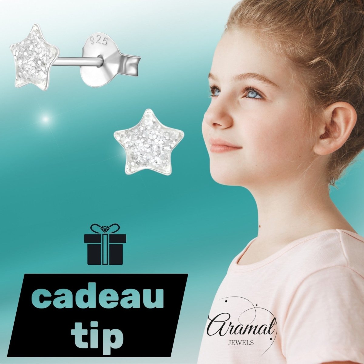 Zilveren Kinderoorbellen Transparante Glitter Ster 5mm - Aramat Jewels - Oorbellen - cadeautip