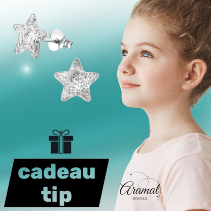 Zilveren Kinderoorbellen Transparante Glitter Ster 9mm - Aramat Jewels - Oorbellen - cadeautip
