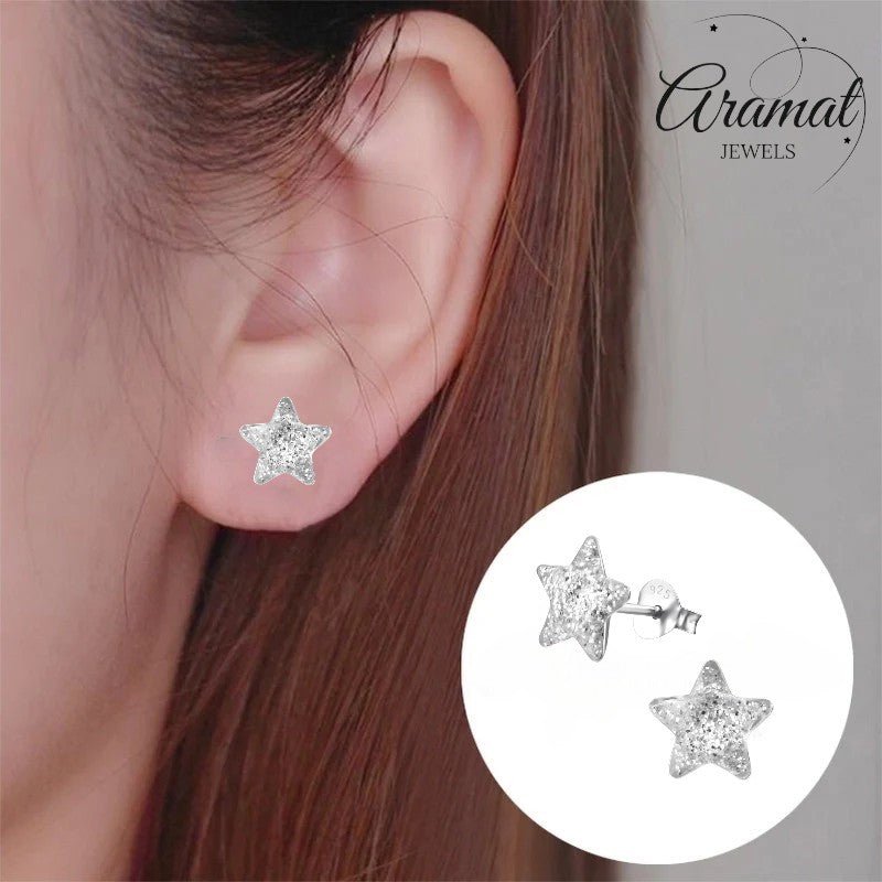 Zilveren Kinderoorbellen Transparante Glitter Ster 9mm - Aramat Jewels - Oorbellen - cadeautip