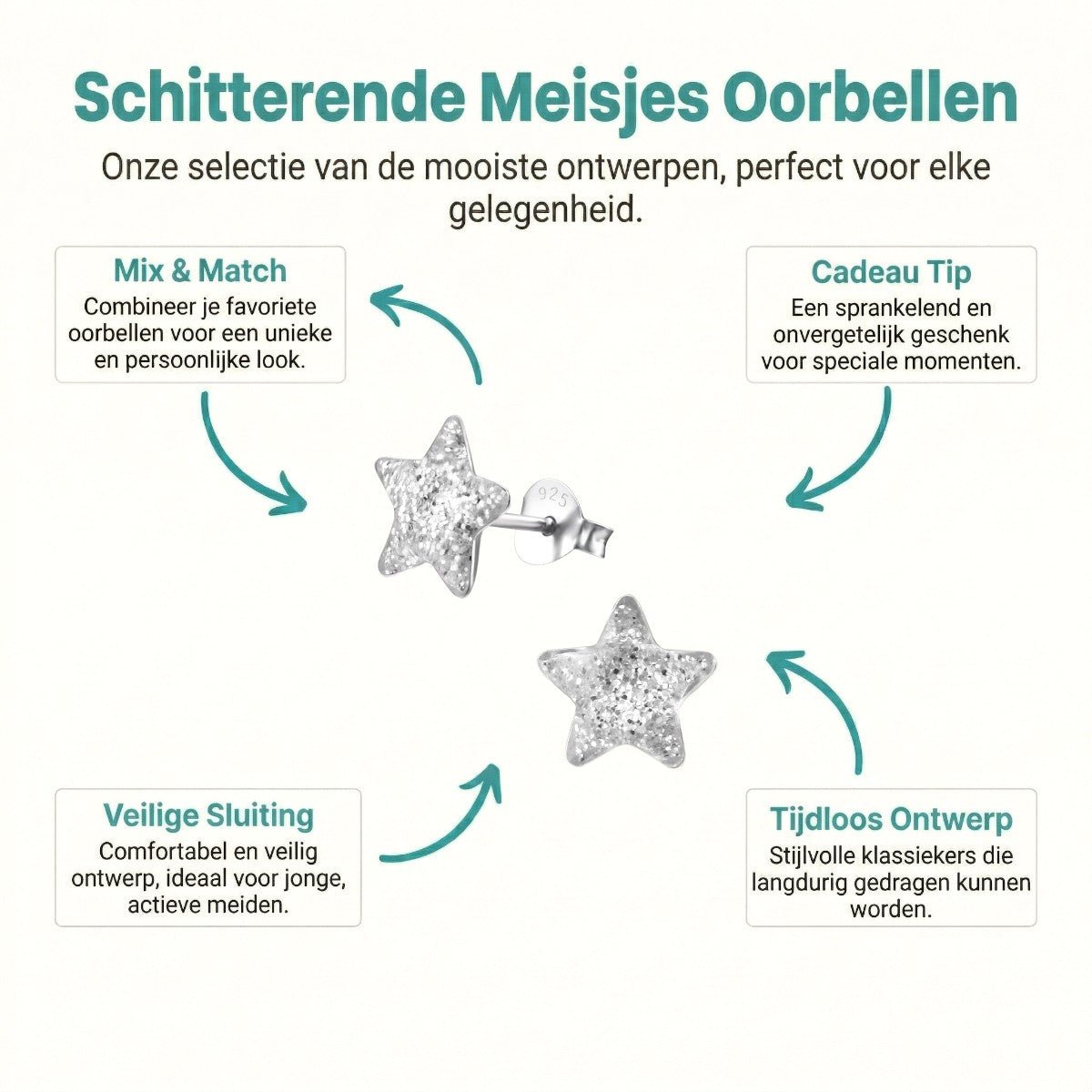 Zilveren Kinderoorbellen Transparante Glitter Ster 9mm - Aramat Jewels - Oorbellen - cadeautip