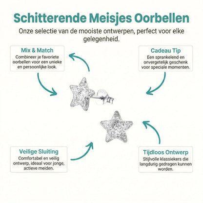 Zilveren Kinderoorbellen Transparante Glitter Ster 9mm - Aramat Jewels - Oorbellen - cadeautip