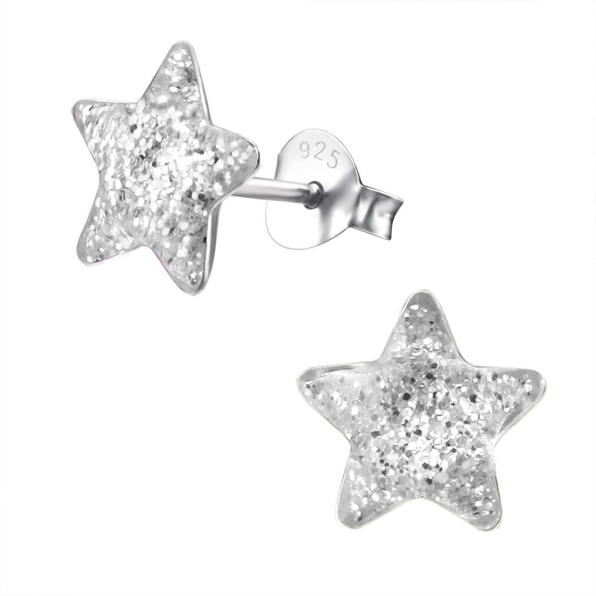 Zilveren Kinderoorbellen Transparante Glitter Ster 9mm - Aramat Jewels - Oorbellen - cadeautip