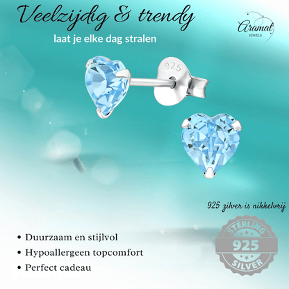 Zilveren Kristal Hartjes Oorbellen Licht Blauw - oor2228 - 24394 - Oorbellen kopen# - 5mm - 925 Zilver - alles