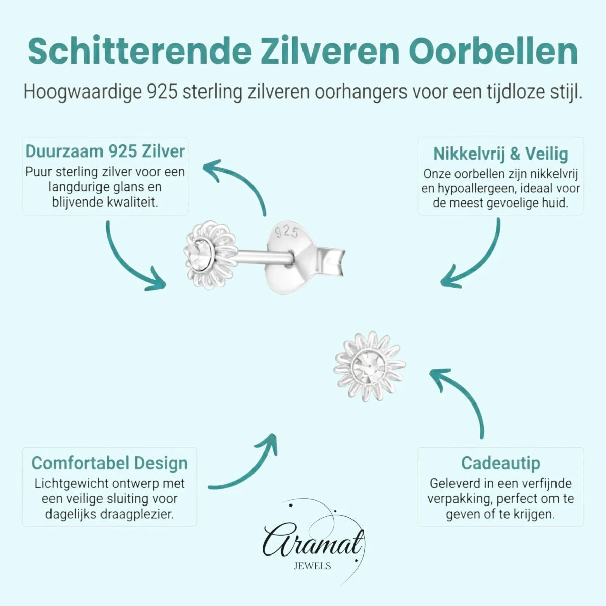 Zilveren Kristal Kinder Oorbellen - Aramat Jewels - Oorbellen - cadeautip