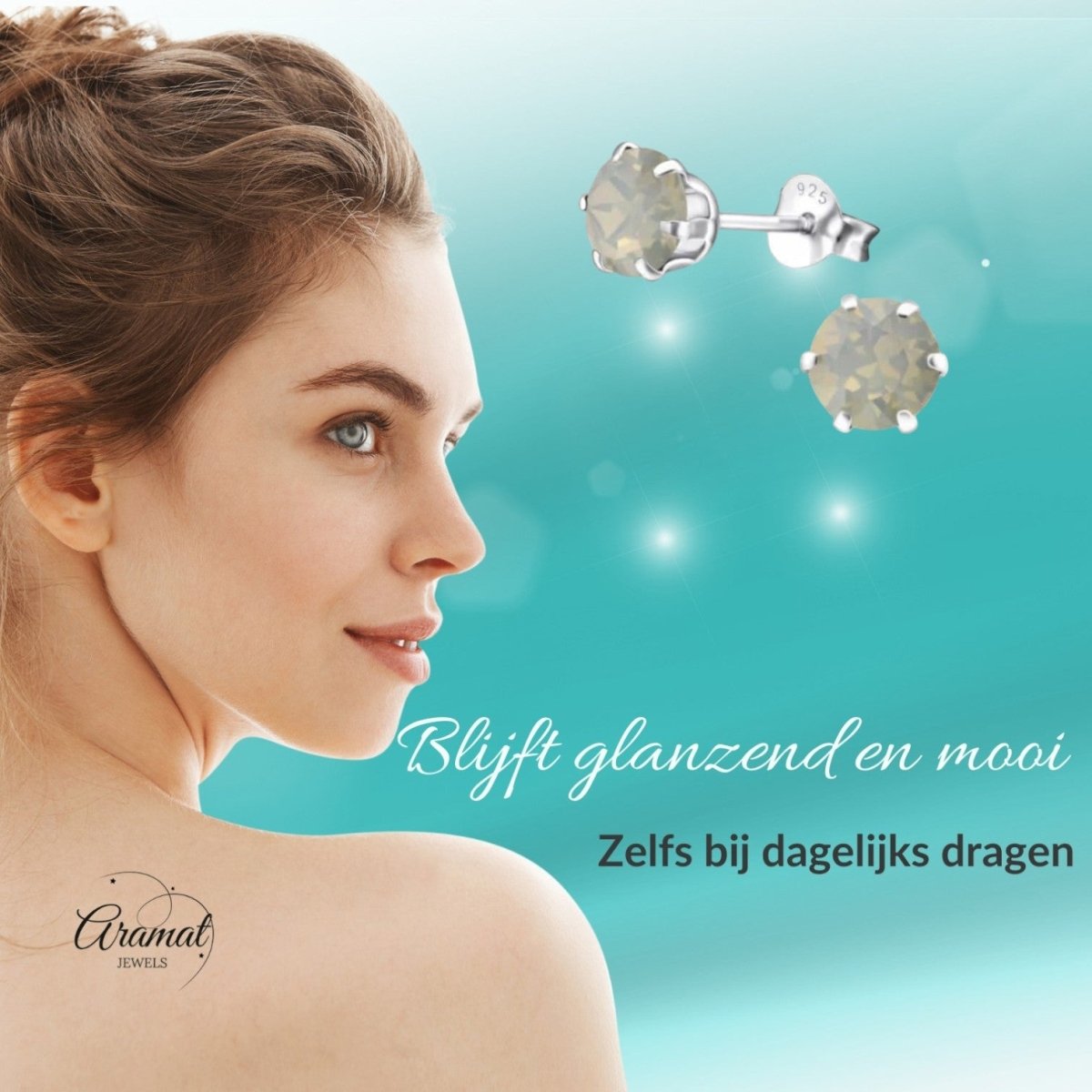 Zilveren Kristal Oorbellen 6mm Opaal - Aramat Jewels - Oorbellen - cadeautip