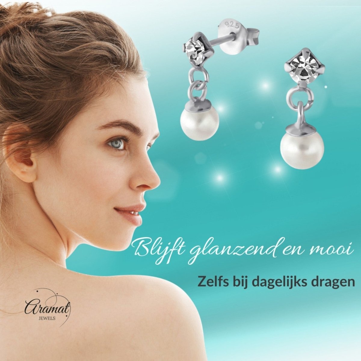 Zilveren Kristal Oorbellen met Parelhanger - Aramat Jewels - Oorbellen - cadeautip