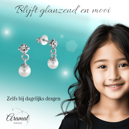 Zilveren Kristal Oorbellen met Parelhanger - oor1237 - 17892 - Oorbellen kopen