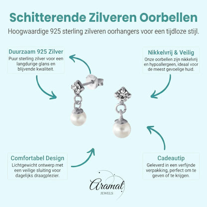 Zilveren Kristal Oorbellen met Parelhanger - Aramat Jewels - Oorbellen - cadeautip