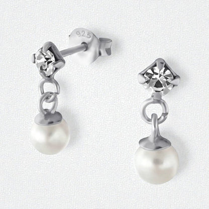 Zilveren Kristal Oorbellen met Parelhanger - Aramat Jewels - Oorbellen - cadeautip