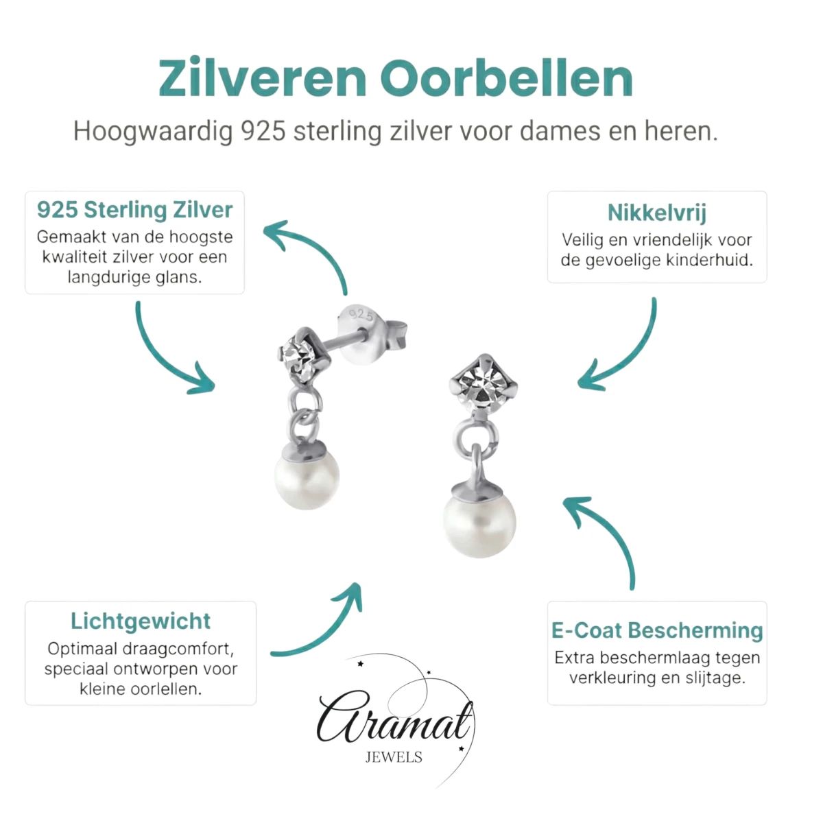 Zilveren Kristal Oorbellen met Parelhanger - Aramat Jewels - Oorbellen - cadeautip
