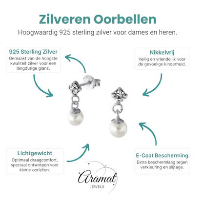 Zilveren Kristal Oorbellen met Parelhanger - Aramat Jewels - Oorbellen - cadeautip