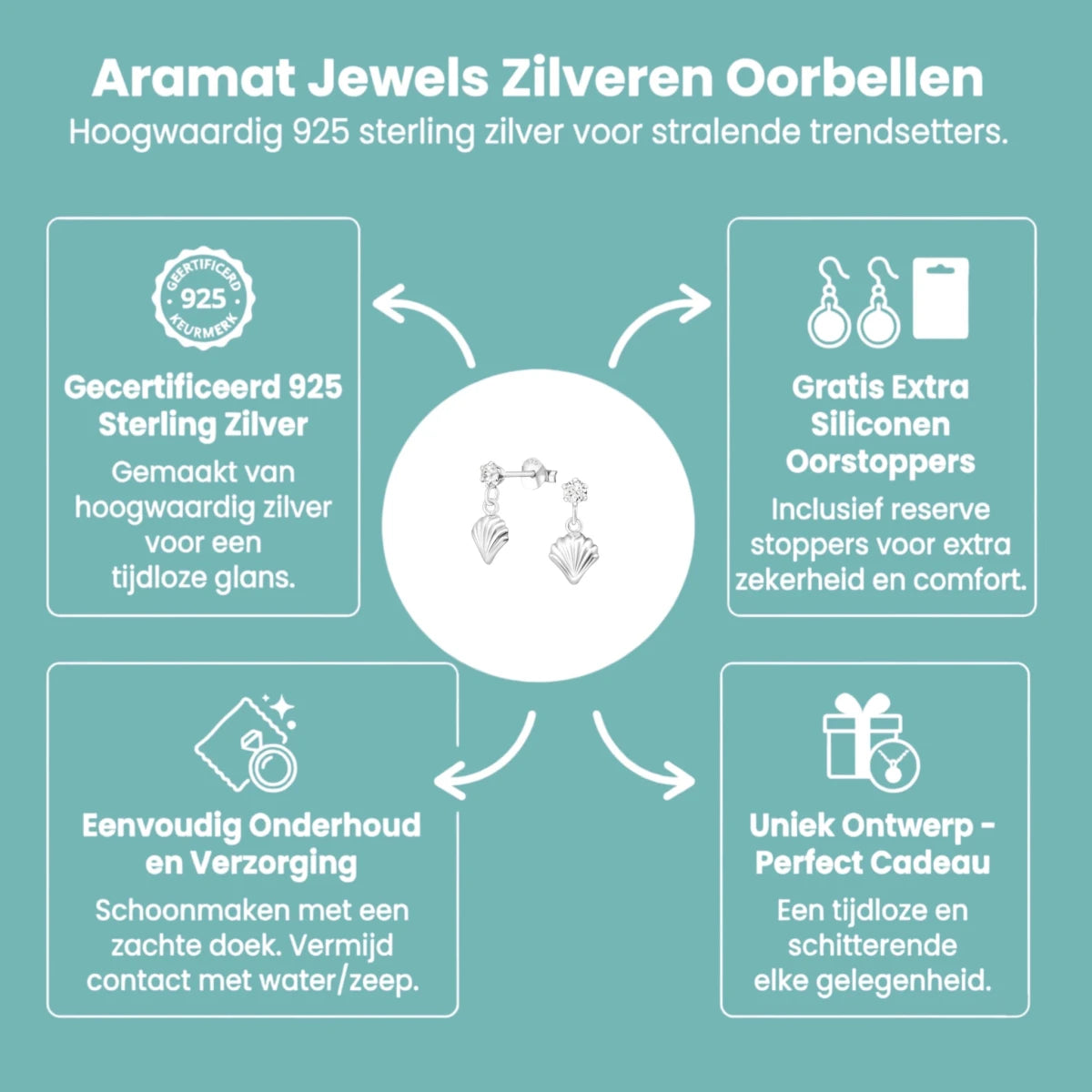 Zilveren Kristal Oorbellen met Schelp Hanger - Aramat Jewels - Oorbellen - cadeautip