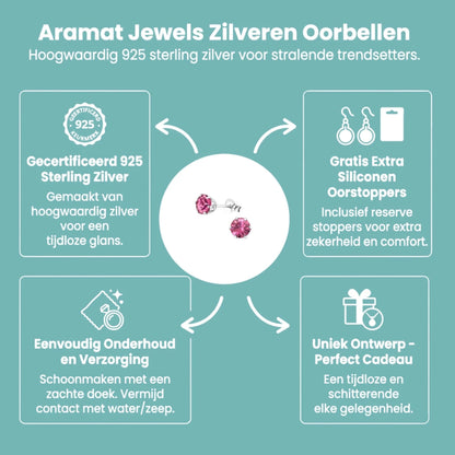 Zilveren Kristal Oorbellen roze - Aramat Jewels - Oorbellen - cadeautip