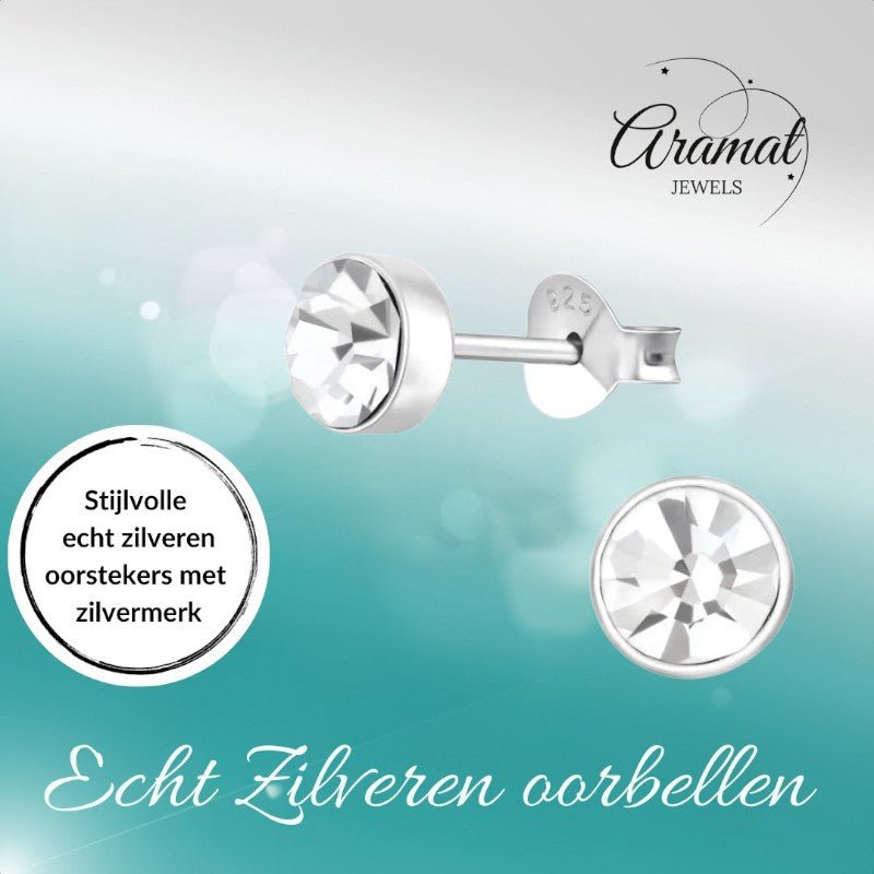 Zilveren kristal oorstekers – 5 mm - Transparante steen - oor219 - 36267 - Oorbellen kopen# - 5mm - 925 Zilver - alles