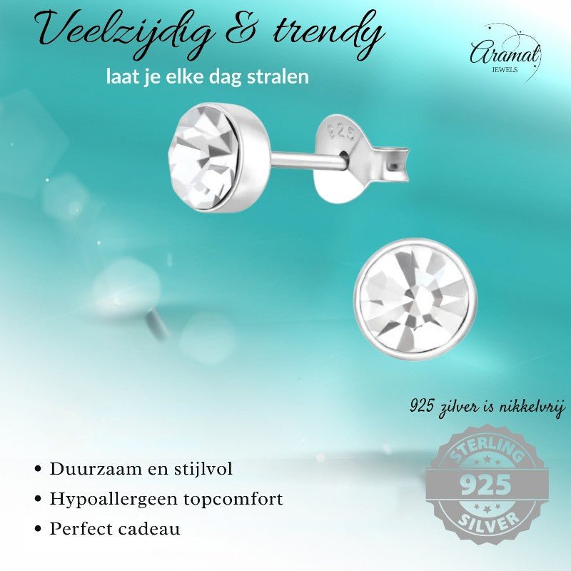 Zilveren kristal oorstekers – 5 mm - Transparante steen - oor219 - 36267 - Oorbellen kopen# - 5mm - 925 Zilver - alles