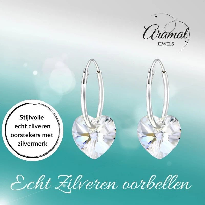Zilveren Kristalhart Oorringen - 16mm - Moonlight Clear - oor2985 - 28147 - Oorringen kopen# - 1.2mm - 16mm