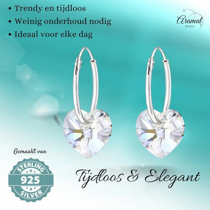 Zilveren Kristalhart Oorringen - 16mm - Moonlight Clear - oor2985 - 28147 - Oorringen kopen# - 1.2mm - 16mm