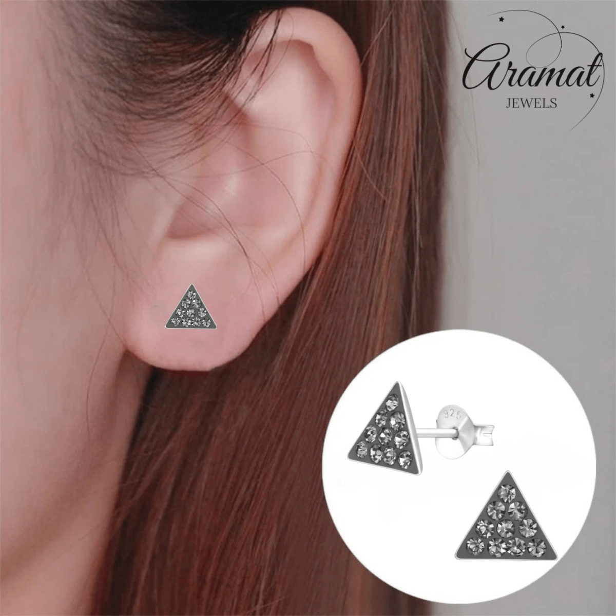 Zilveren Kristallen Oorbellen driehoek Black Diamond - Aramat Jewels - Oorbellen - cadeautip