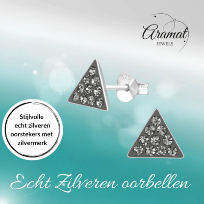 Zilveren Kristallen Oorbellen driehoek Black Diamond - Aramat Jewels - Oorbellen - cadeautip