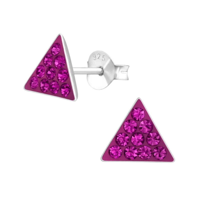 Zilveren Kristallen Oorbellen Driehoek - Donker Roze - Aramat Jewels - Oorbellen - cadeautip