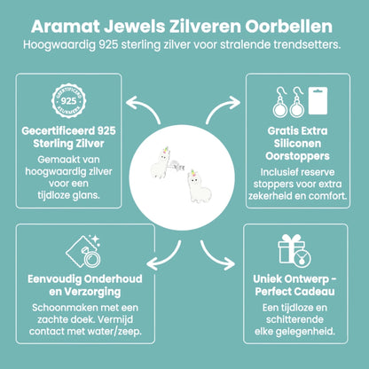 Zilveren Lama Oorbellen - Wit Emaille - Aramat Jewels - Oorbellen - cadeautip