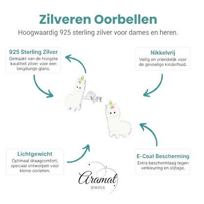 Zilveren Lama Oorbellen - Wit Emaille - Aramat Jewels - Oorbellen - cadeautip