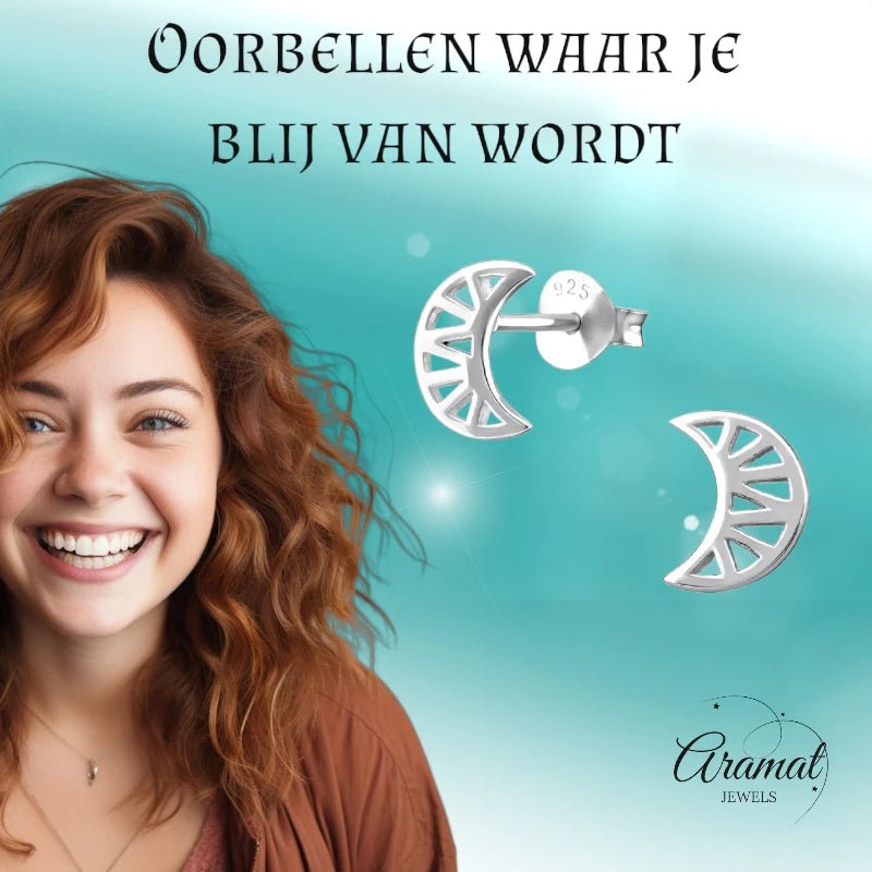 Zilveren Maan Oorbellen opengewerkt - 8x7mm - oor4926 - 31744 - Oorbellen kopen