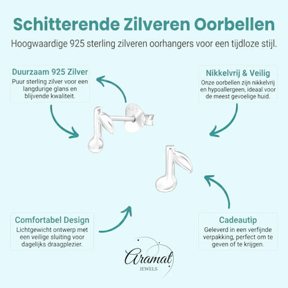 Zilveren Muzieknoot Oorstekers 7×6 mm - Aramat Jewels - Oorbellen - cadeautip