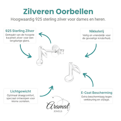 Zilveren Muzieknoot Oorstekers 7×6 mm - Aramat Jewels - Oorbellen - cadeautip