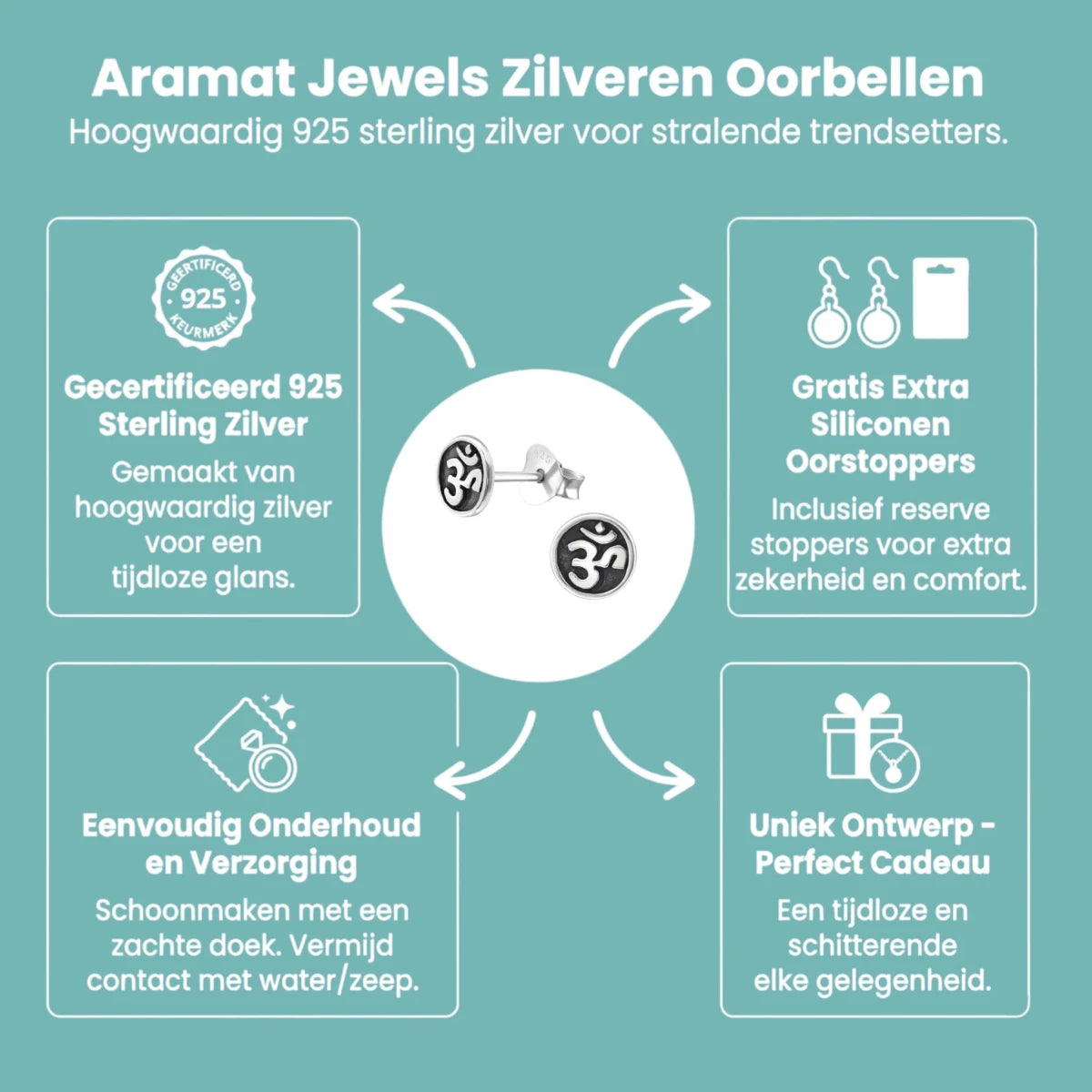 Zilveren Ohm oorbellen – 6 mm nikkelvrij - Aramat Jewels - Oorbellen - cadeautip