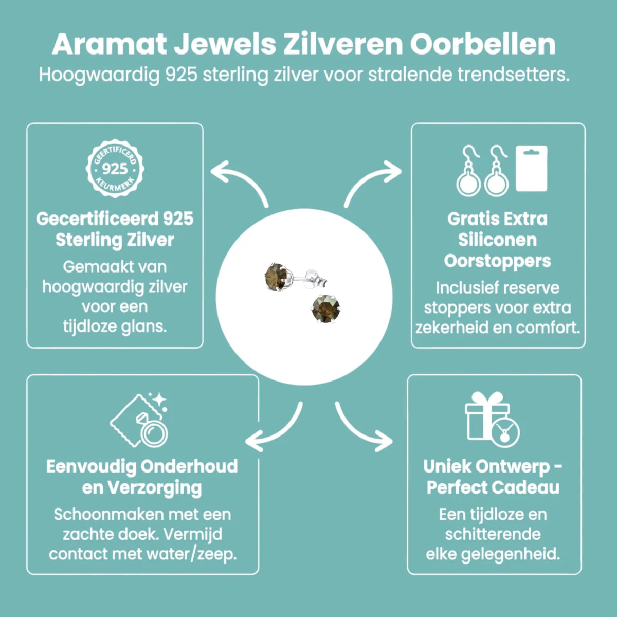 Zilveren oorbellen brons kristal - Aramat Jewels - Oorbellen - cadeautip