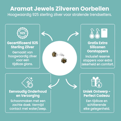 Zilveren oorbellen brons kristal - Aramat Jewels - Oorbellen - cadeautip