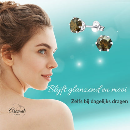 Zilveren oorbellen brons kristal - Aramat Jewels - Oorbellen - cadeautip