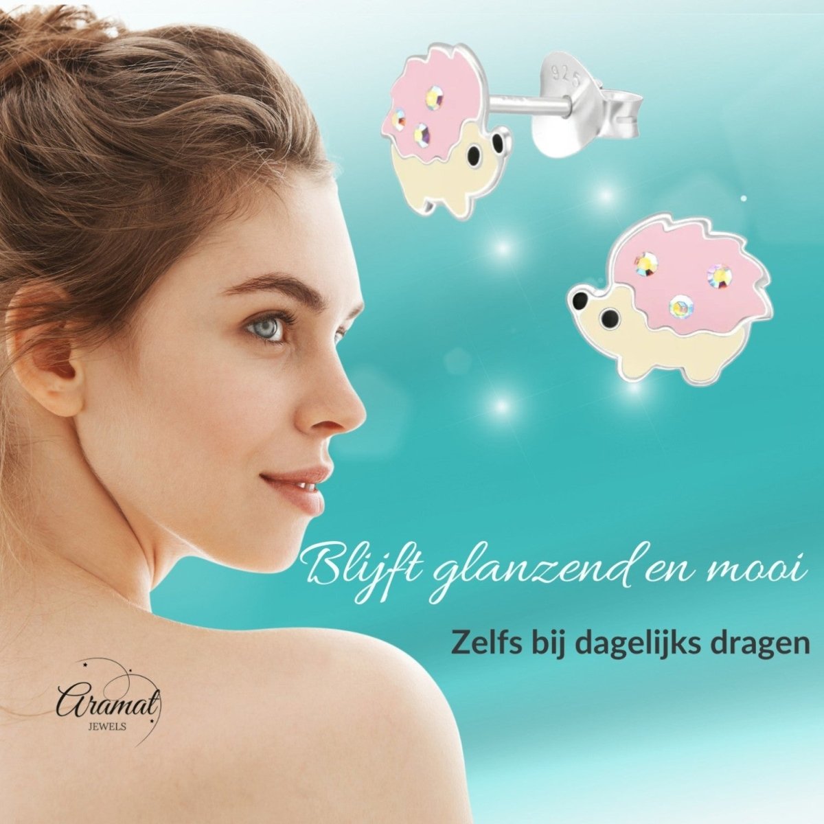 Zilveren Oorbellen Egel - Schattige Dieren Oorbellen - Aramat Jewels - Oorbellen - cadeautip
