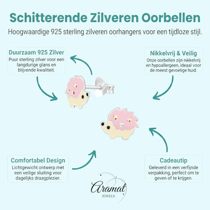 Zilveren Oorbellen Egel - Schattige Dieren Oorbellen - Aramat Jewels - Oorbellen - cadeautip