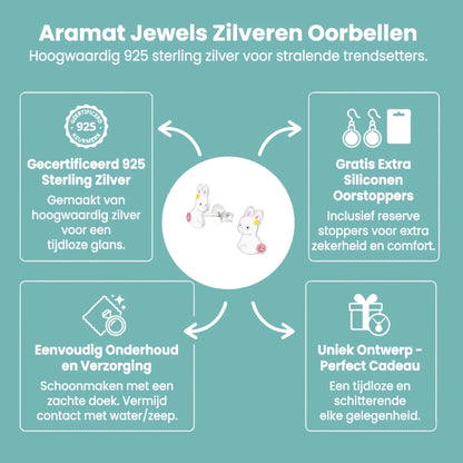 Zilveren Oorbellen Konijn - Wit Emaille - Aramat Jewels - Oorbellen - cadeautip