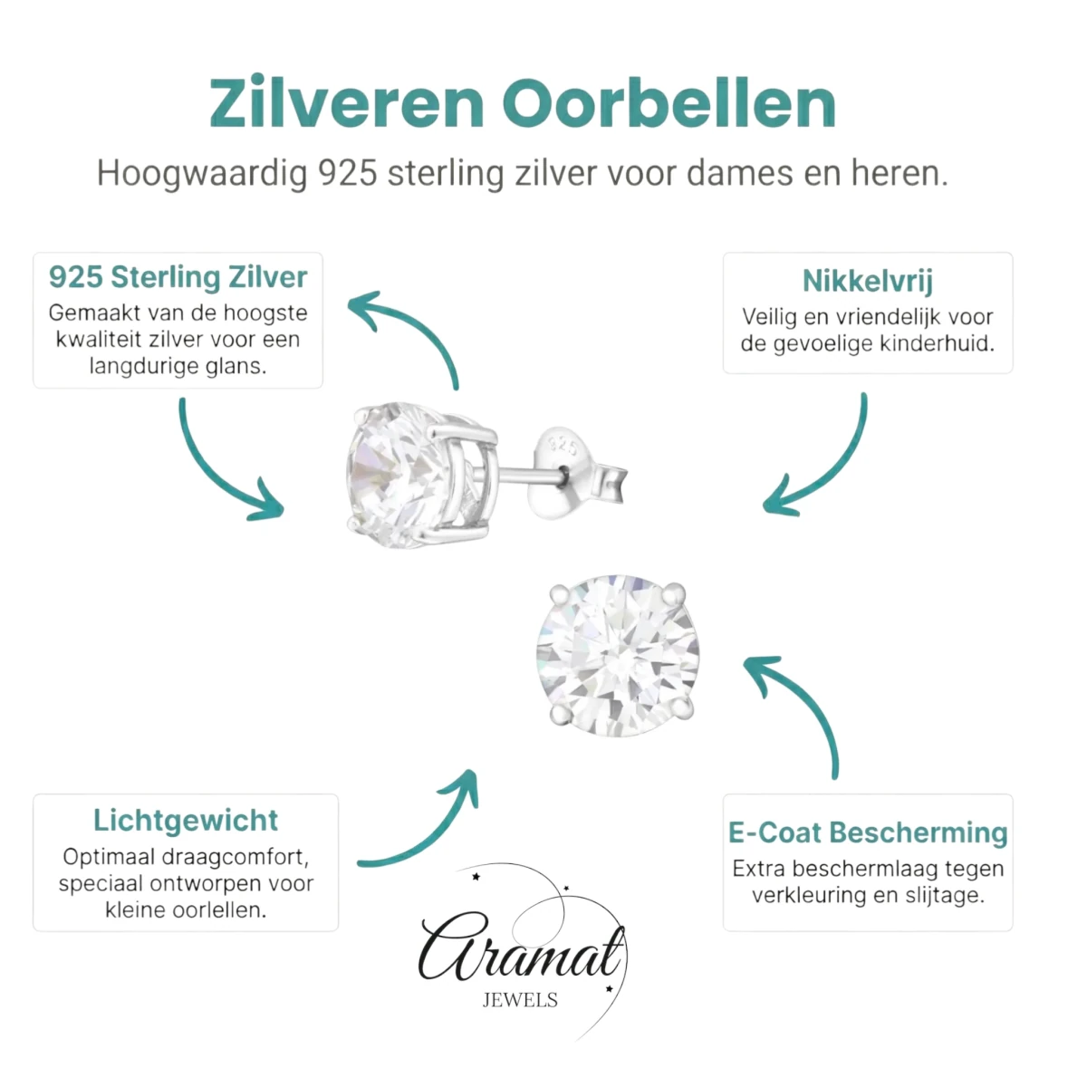 Zilveren Oorbellen met Rond Zirkonia’s - Aramat Jewels - Oorbellen - cadeautip