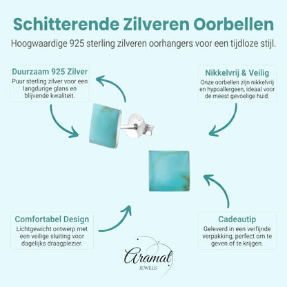 Zilveren oorbellen vierkant blauw - Aramat Jewels - Oorbellen - cadeautip