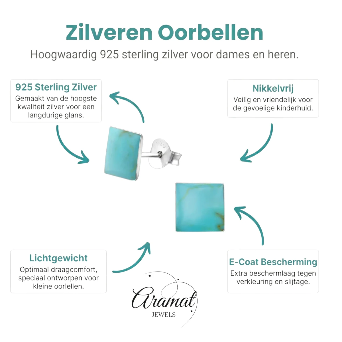 Zilveren oorbellen vierkant blauw - Aramat Jewels - Oorbellen - cadeautip