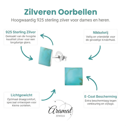 Zilveren oorbellen vierkant blauw - Aramat Jewels - Oorbellen - cadeautip